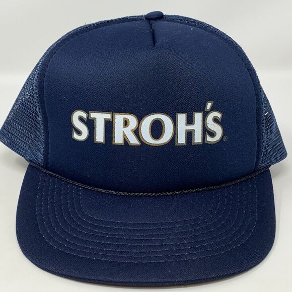 Vintage Strohs Beer Trucker Hat Baseball Cap 80s 90s Brewery Blue Mesh Snapback - Picture 8 of 8